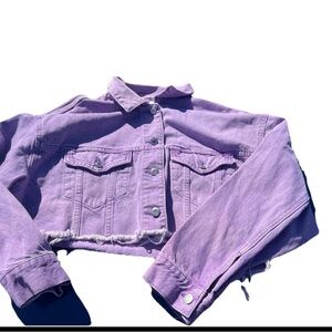Bershka Women’s Denim Cropped Jean Jacket Sz. M I’m Beautiful Purple